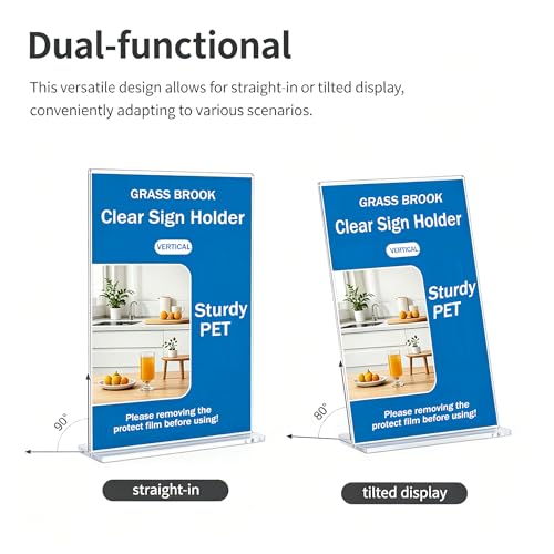 Acrylic Sign Holder 8.5 x 11 Inch, Clear Double Side Vendor Booth Stand Table Sign Holder, Vertical Desktop Display Menu Holder(6 PACK)